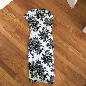 White slim fit dress with black flowers